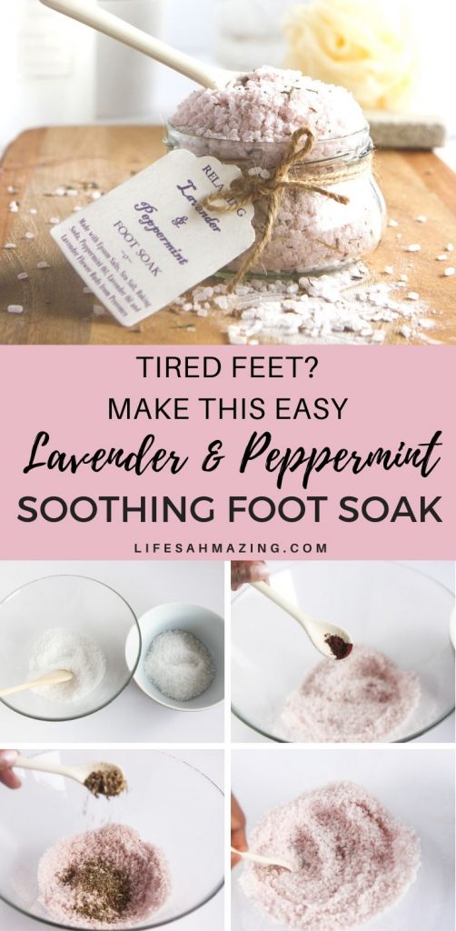 Easy DIY Lavender and Peppermint relaxing foot soak for sore and tired feet