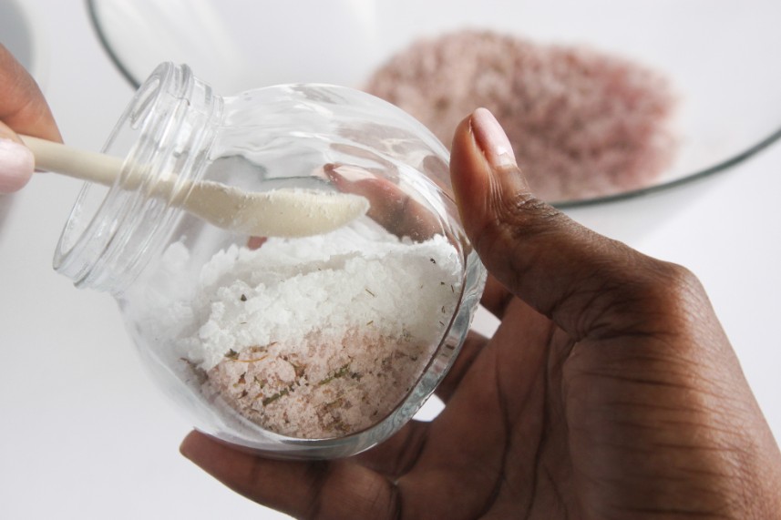 Revitalizing Home-made Lavender and Peppermint Foot soak layered