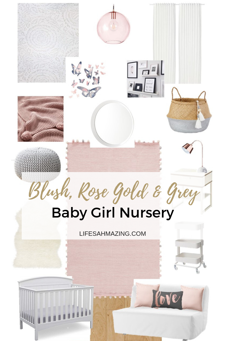 pink and grey nursery with rose gold accents moodboard and ideas