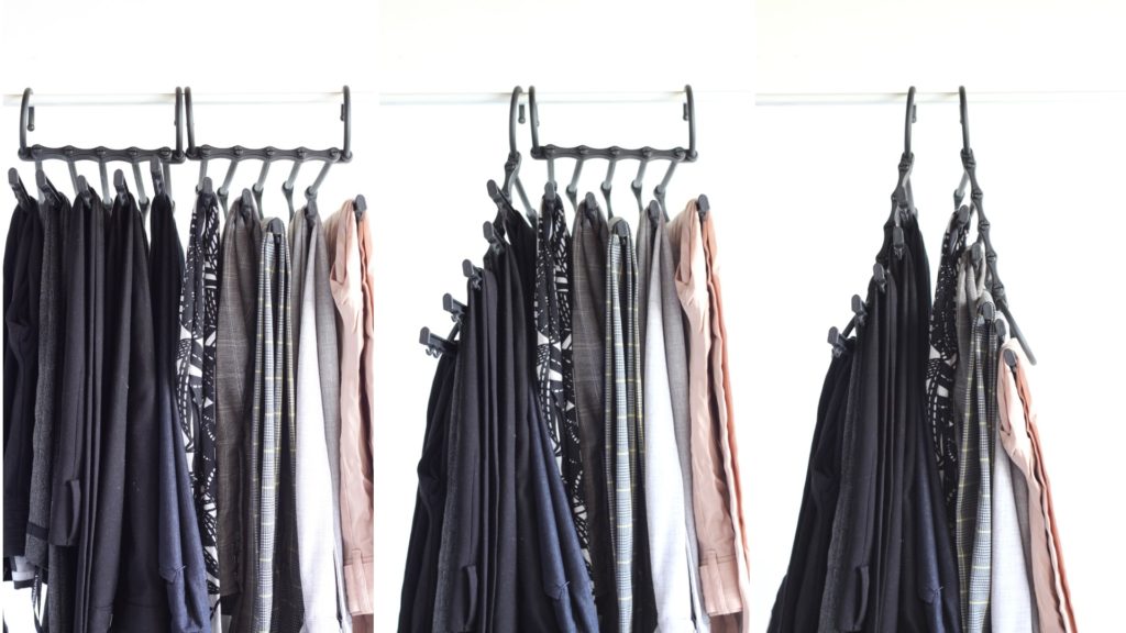 Use space-saving pant hangers to maximize storage 