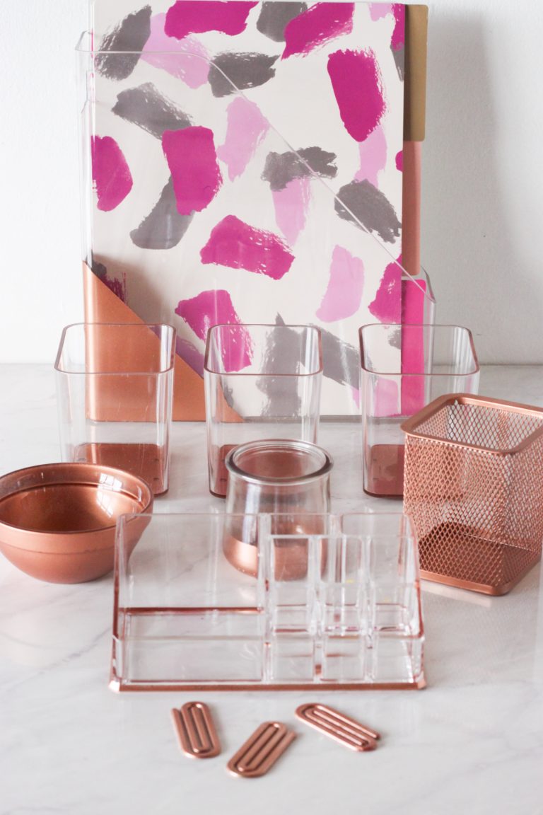Chic DIY Copper Desk Accessories (how to transform your acrylic and plain glass containers)