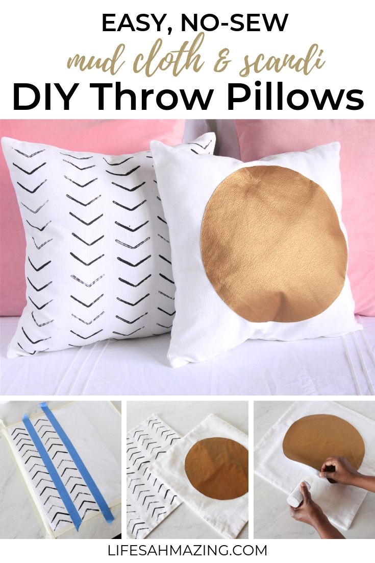 Easy, No Sew DIY Throw Pillows - Mud cloth and scandi-inspired throw pillows