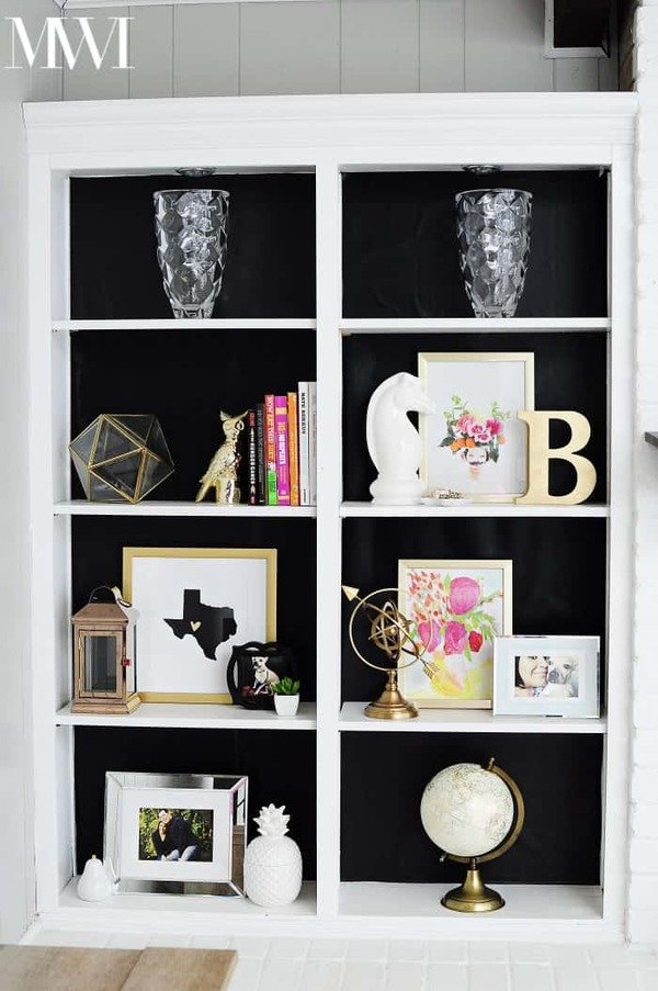 Bookcase lined with contact paper
