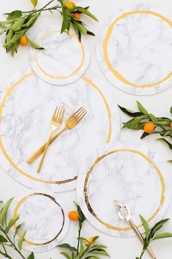 DIY placemats with marble contact paper
