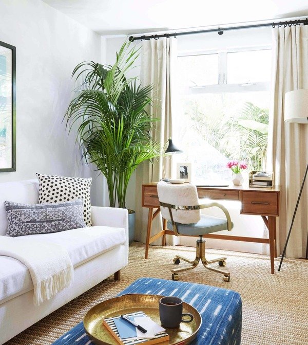 home office with mid-century modern desk