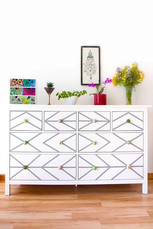 Ikea dresser customised with contact paper