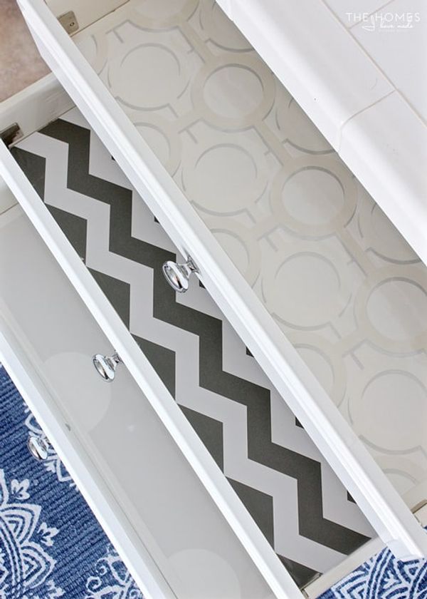 Drawers lined with pretty contact paper