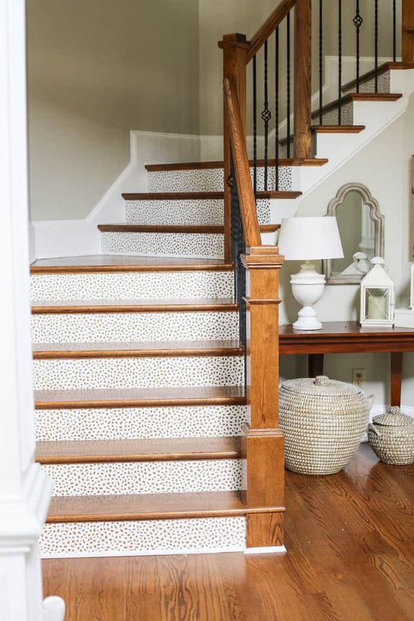 Stair risers covered with contact paper