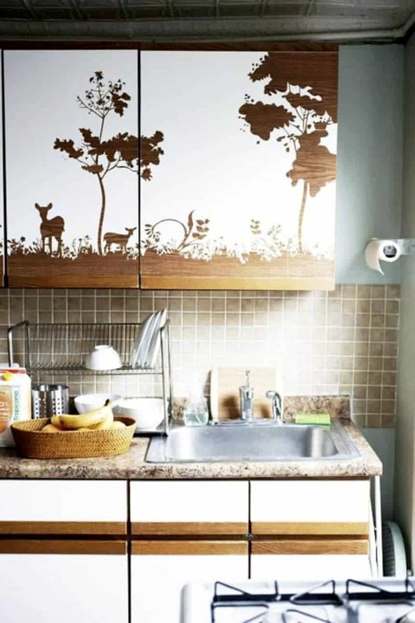 Kitchen cabinets with contact paper