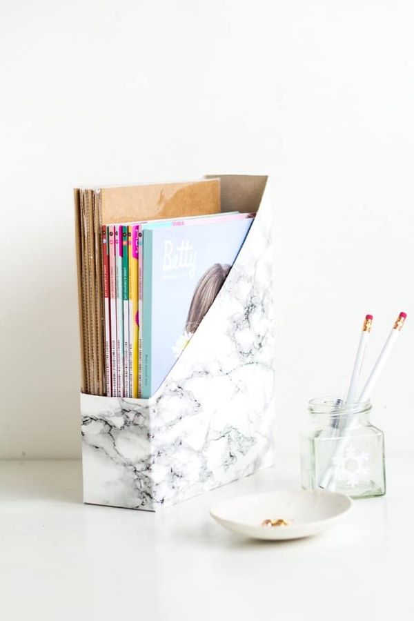 Cereal box to marble magazine holder