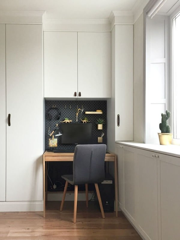 small home office nook with pegboard
