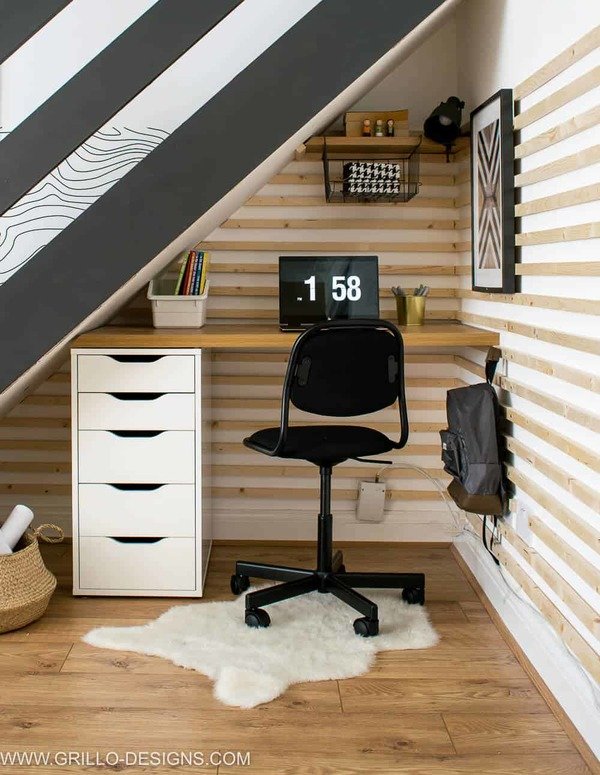 small home office nook under stairs