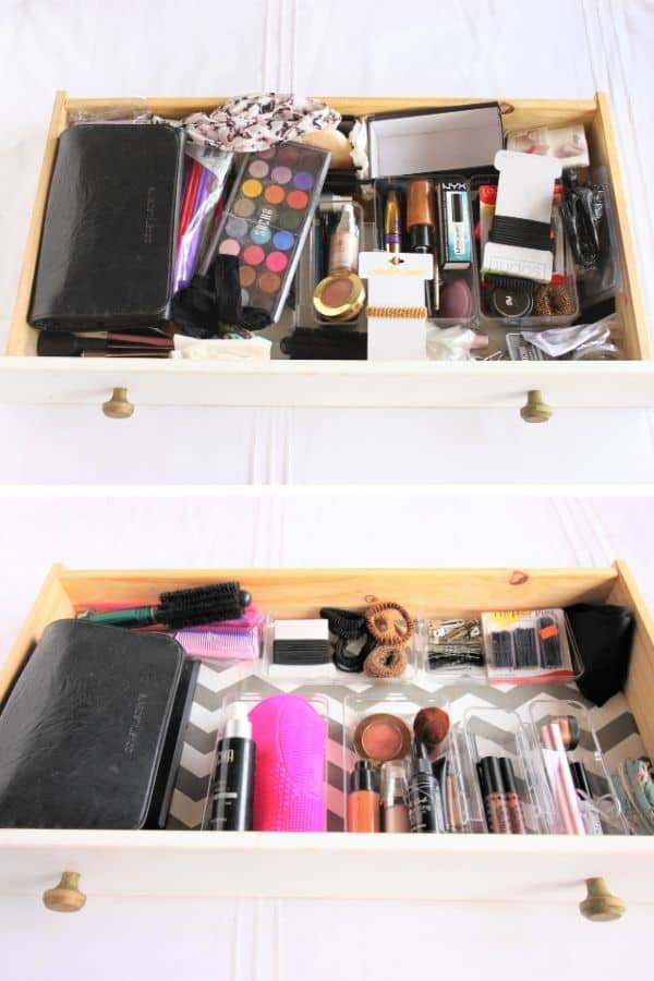 Before and After - Organized Makeup Drawer